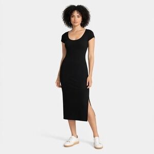 No Boundaries Black Ribbed Scoop‎ Neck Midi Dress Juniors Large (12-14) New NWT